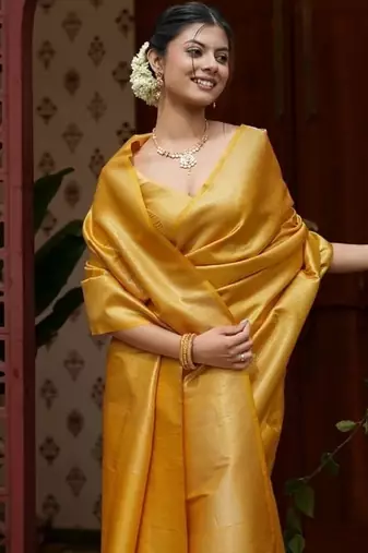 Mustard color silk blend saree with blouse