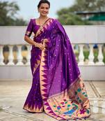 Magenta color faux banarasi silk saree with paithani rich weaved pallu and blouse