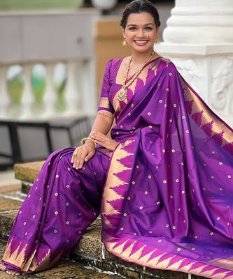 Magenta color faux banarasi silk saree with paithani rich weaved pallu and blouse 5