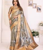 Grey soft tissue silk floral digital printed saree