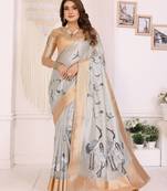 Silver soft tissue silk floral digital printed saree