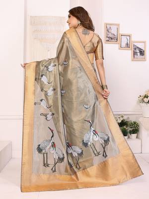 Grey soft tissue silk floral digital printed saree 4