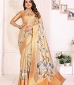 Golden soft tissue silk floral digital printed saree
