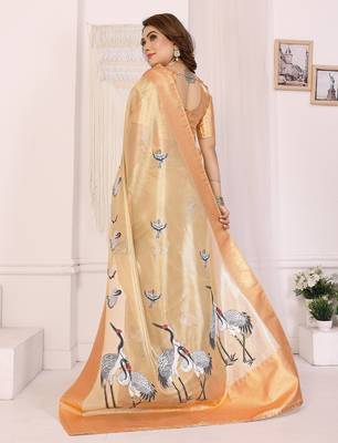 Golden soft tissue silk floral digital printed saree 4
