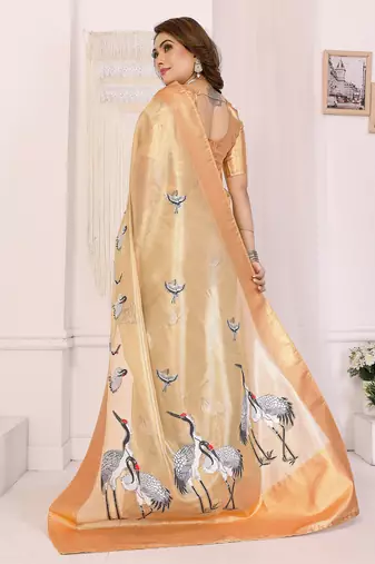 Golden soft tissue silk floral digital printed saree