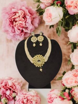 kundan pearl choker necklace set with earrings | traditional wedding jewelry for women & girls 1