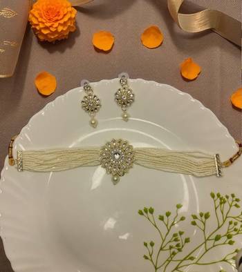 kundan pearl choker necklace set with earrings | traditional wedding jewelry for women & girls 2