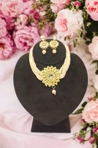 kundan pearl choker necklace set with earrings | traditional wedding jewelry for women & girls