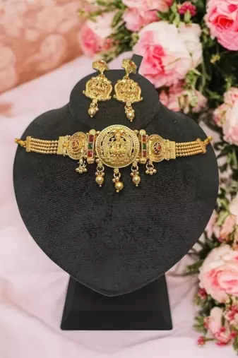 laxmi design temple choker necklace for women | antique gold plated bridal jewellery | south indian ethnic wear