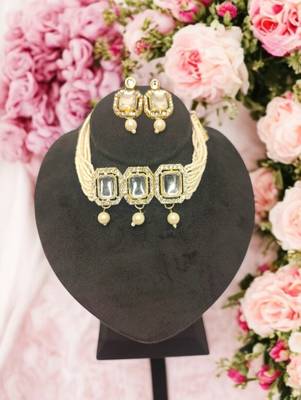 Bridal kundan pearl choker necklace set with earrings | traditional wedding jewelry for women & girls 1