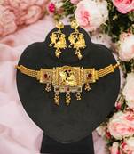 Dandiya dance design choker necklace set with earrings | antique gold-plated traditional garba jewlery |