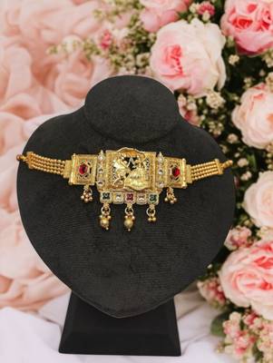 Dandiya dance design choker necklace set with earrings | antique gold-plated traditional garba jewlery | 2
