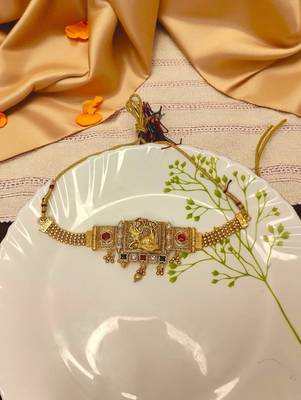Dandiya dance design choker necklace set with earrings | antique gold-plated traditional garba jewlery | 5
