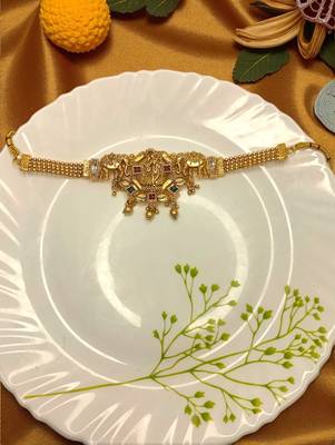 Golden glamour radha krishna temple jewelry choker set for women | traditional antique gold finish with earrings | 3
