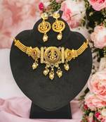 Golden Glamour Lord Ganesh Temple Choker Set Gold-Plated Alloy with Cultured Pearls