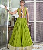 parot green rayon chaniya choli with lace border and gota patti work