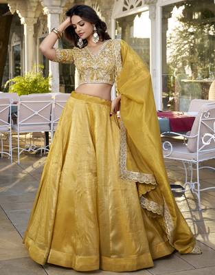 Golden embroidered Lehenga choli set 1