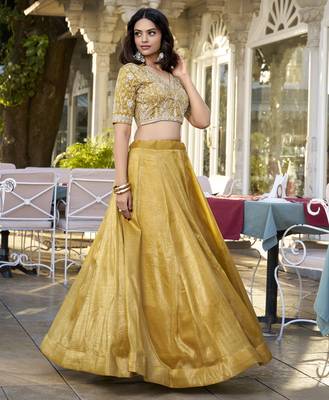 Golden embroidered Lehenga choli set 4