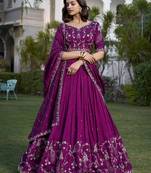 Wine Sequins and Thread Embroidery Vichitra Silk Lehenga Choli