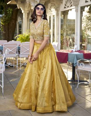 Golden embroidered Lehenga choli set 5