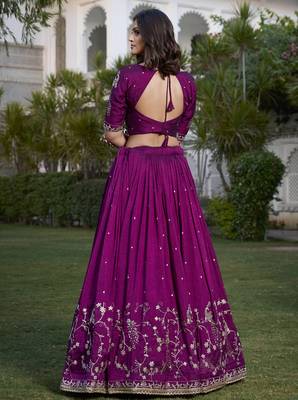 Wine Sequins and Thread Embroidery Vichitra Silk Lehenga Choli 6