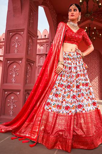 Red Foil Work Dola Silk Party Wear Lehenga choli