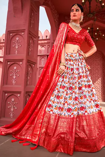Red Foil Work Dola Silk Party Wear Lehenga choli