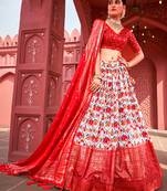 Red Foil Work Dola Silk Party Wear Lehenga choli