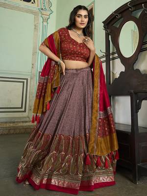Multicolor Kashmiri Print With Foil Print tussar Silk Lehenga choli 1
