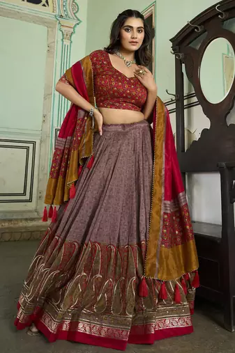 Multicolor Kashmiri Print With Foil Print tussar Silk Lehenga choli