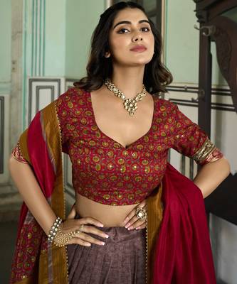 Multicolor Kashmiri Print With Foil Print tussar Silk Lehenga choli 3