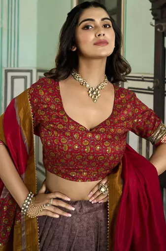 Multicolor Kashmiri Print With Foil Print tussar Silk Lehenga choli