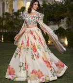 Fetching Off-White Floral Print Georgette Fabric Stitched Indian wedding designer Lehenga dress