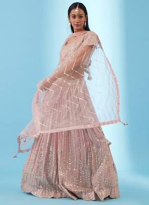 Light-Pink Sequins and Zari Embroidery Georgette lehenga choli 1