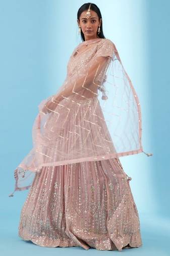 Light-Pink Sequins and Zari Embroidery Georgette lehenga choli