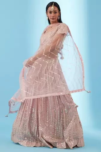 Light-Pink Sequins and Zari Embroidery Georgette lehenga choli