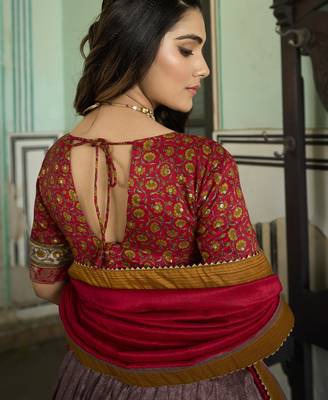 Multicolor Kashmiri Print With Foil Print tussar Silk Lehenga choli 4