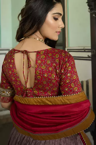 Multicolor Kashmiri Print With Foil Print tussar Silk Lehenga choli