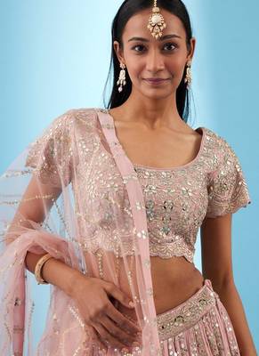 Light-Pink Sequins and Zari Embroidery Georgette lehenga choli 2