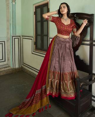 Multicolor Kashmiri Print With Foil Print tussar Silk Lehenga choli 5