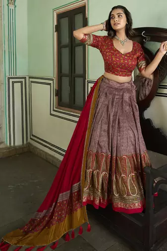 Multicolor Kashmiri Print With Foil Print tussar Silk Lehenga choli