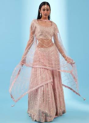 Light-Pink Sequins and Zari Embroidery Georgette lehenga choli 3