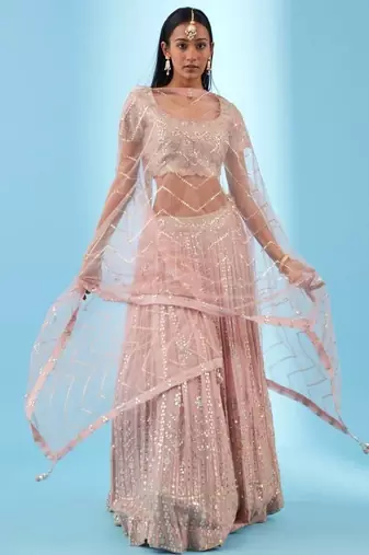 Light-Pink Sequins and Zari Embroidery Georgette lehenga choli
