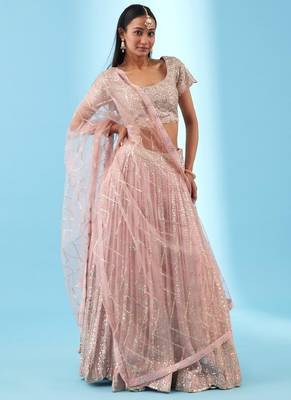 Light-Pink Sequins and Zari Embroidery Georgette lehenga choli 4