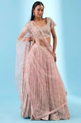 Light-Pink Sequins and Zari Embroidery Georgette lehenga choli