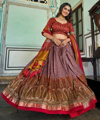Multicolor Kashmiri Print With Foil Print tussar Silk Lehenga choli 6