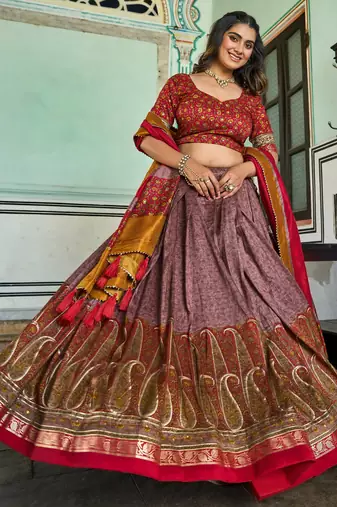 Multicolor Kashmiri Print With Foil Print tussar Silk Lehenga choli