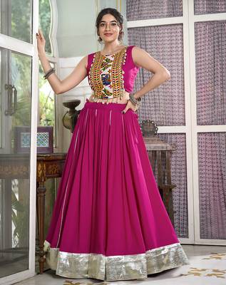 pink Rayon Chaniya Choli with Lace Border and Gota Patti work 1