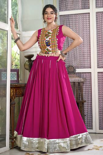 pink Rayon Chaniya Choli with Lace Border and Gota Patti work