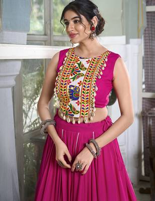 pink Rayon Chaniya Choli with Lace Border and Gota Patti work 2